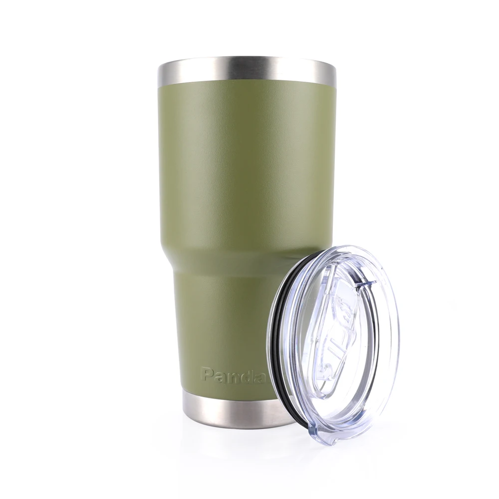 

High Quality ArmyGreen Custom Logo  Double Walled Stainless Steel Travel Car Coffee Powder Coated Tumbler Cup with slide Lid, Multi-colors