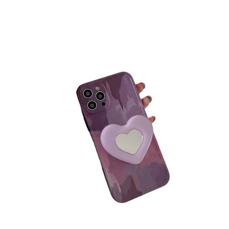 

Purple oil painting love stends mirror for iphone 11 12 13 pro max case, Love design