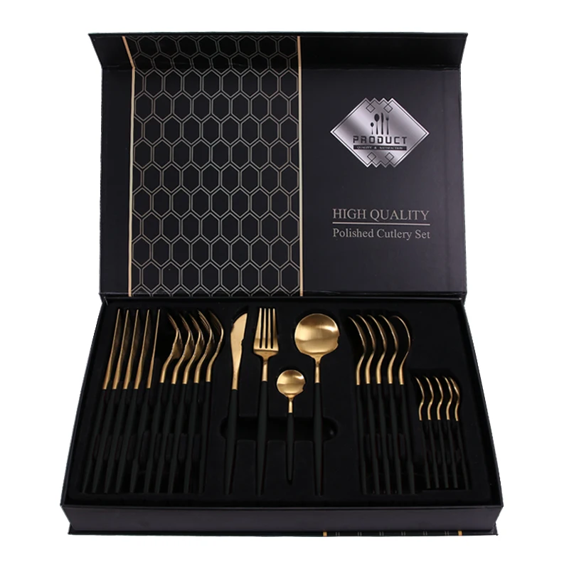 

Custom Box Gold Cutleri Modern Luxury 304 Stainless Steel Cutlery Set with case, Silver, gold, white,black, pink, blue, dark green