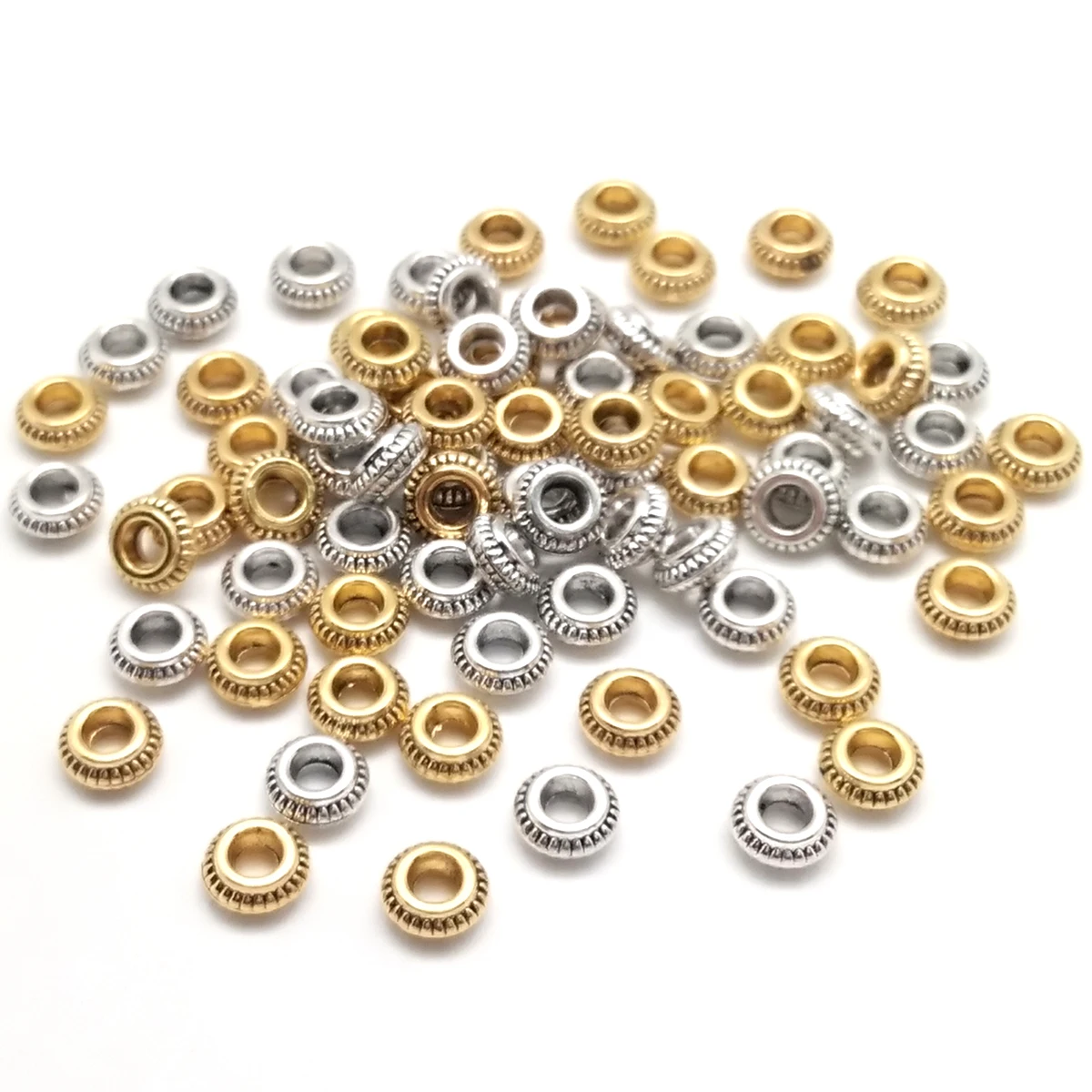 

50pcs/lot 7*3mm Gold Silver Plated Oblate Beads Zinc Alloy Metal Spacer Beads for DIY Bracelet Necklace Jewelry Findings Making
