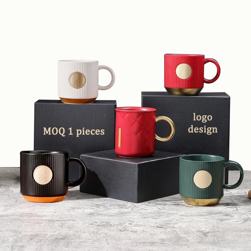 

low MOQ 1 present for events piece porcelain High quality luxury ceramic coffee tea milk mug with gift box custom logo mugs