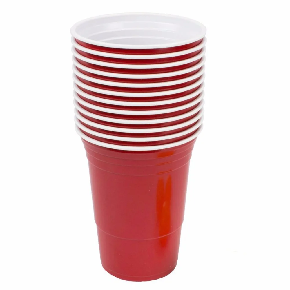 

Event supplies plastic cold drinks customizing drinking washable party celebration red beer pong cup set, Red/black