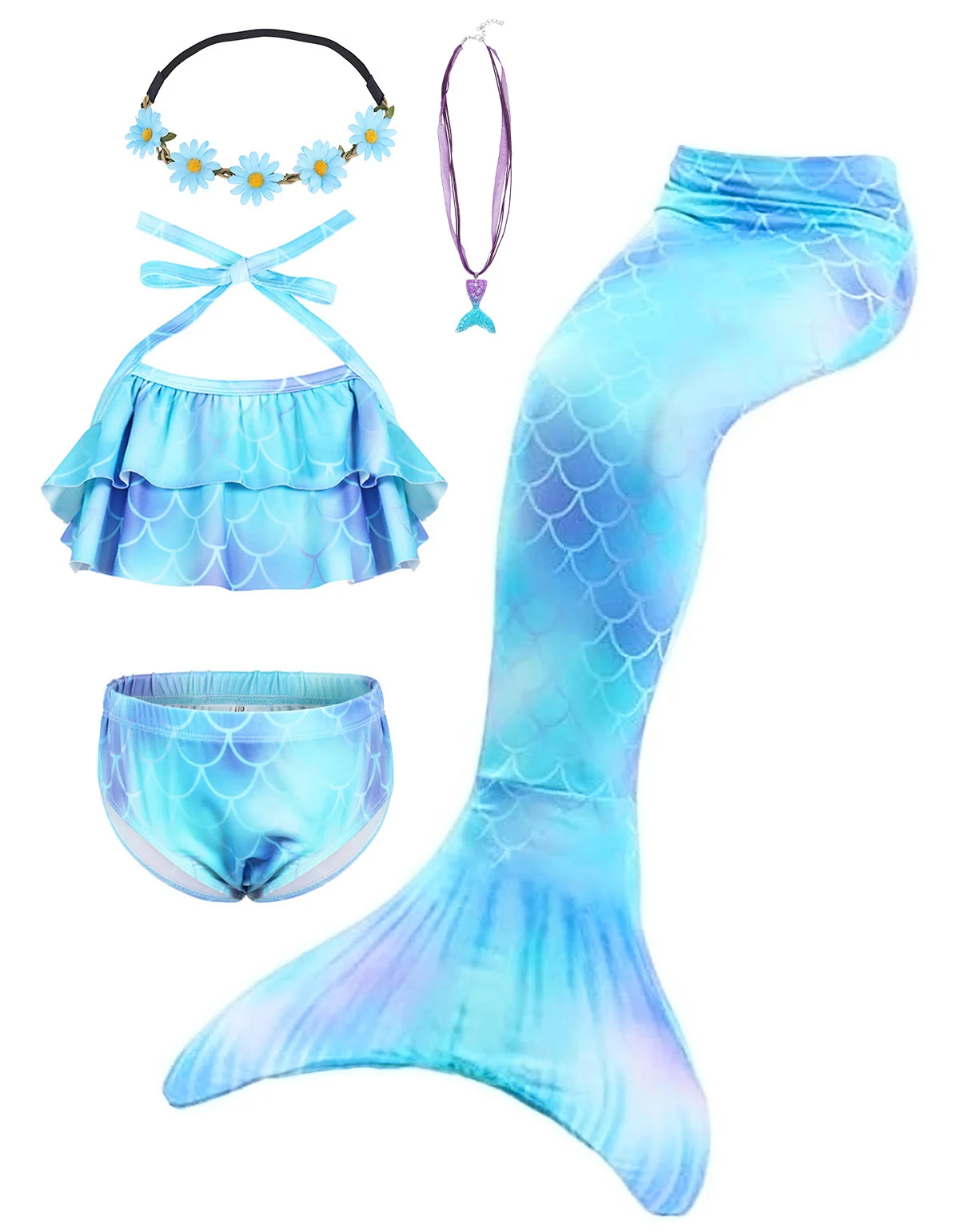 

2021 girls swimwear summer Mermaid Swimwear Breathable kids Vacation outfit Swimsuits sweet flower children set, Multi-color