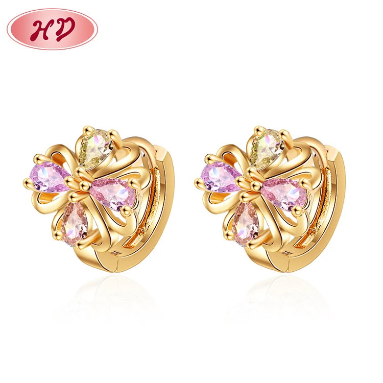 

ladies ear piercing accessories new gold plated flower cz cubic zirconia trendy womens jewelry earrings