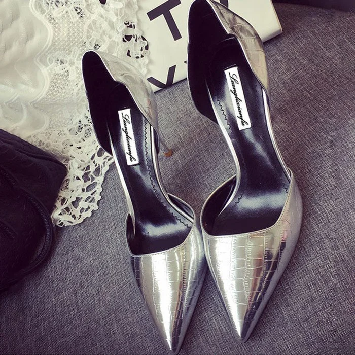

D'Orsay Pumps Ladies 3 4 inch High Heels Pointed Toe Silver White Black Big Size Patent Leather Women Pumps Shoes