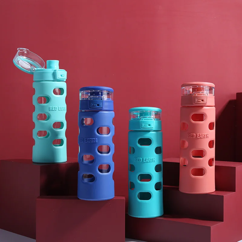 

GiNT 580ml Cheap Price Silicone Rubber Glass Water Cup Anti-scald Glass Water Bottle for Daily Drinking, Customized colors acceptable