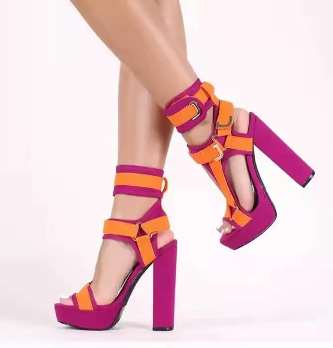 

Women Platform Sandals Open Toe Cut Out High Heels Shoes Hook-and-Loop Ankle Strap Sexy Stiletto Shoes Buckle Decor Sandals