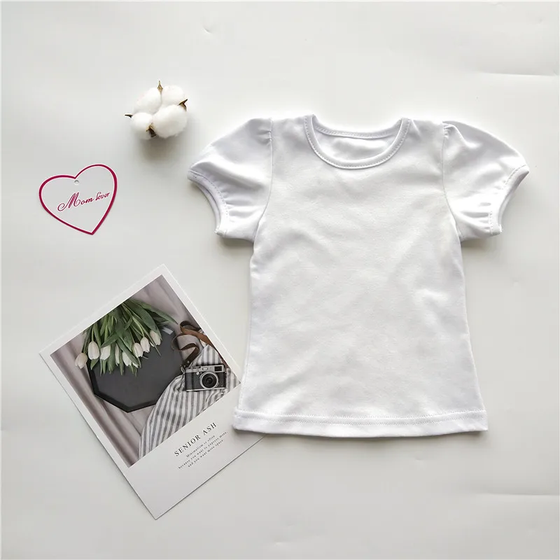 

sublimation girls blank puffy tshirts baby girl top tees toddler tshirts white polyester puff sleeves t shirts for sublimation