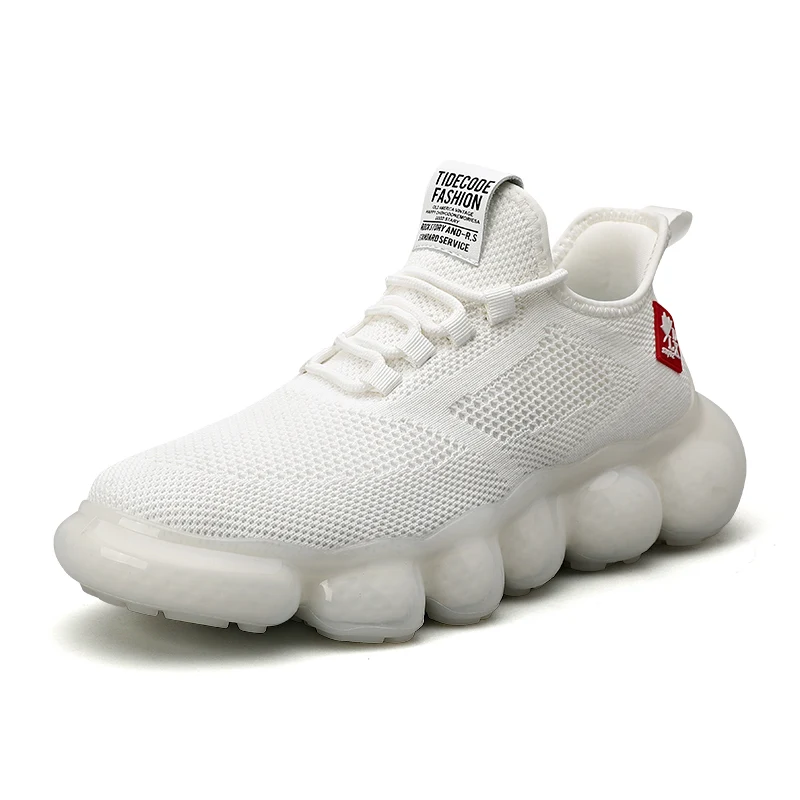 

2020 hot TPU foam outsole breathable fly mess upper running sport casual men bubble bottom sneaker good quality made in china, White