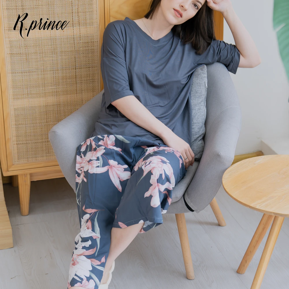 

2021 Womens Viscose Pants Sleepwear Modal Top Pajama Two Piece Lingerie Sets Homewear For Women