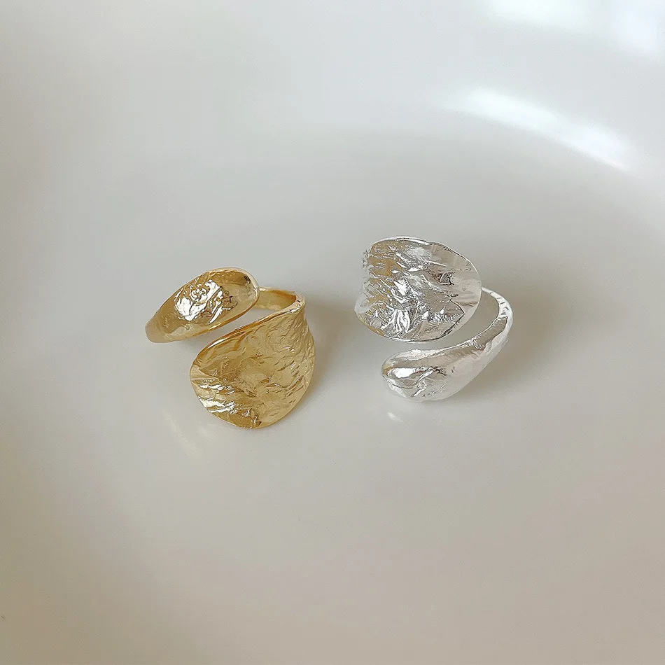

Danyang s925 sterling silver irregular fold texture water drop geometric ring opening adjustable ring