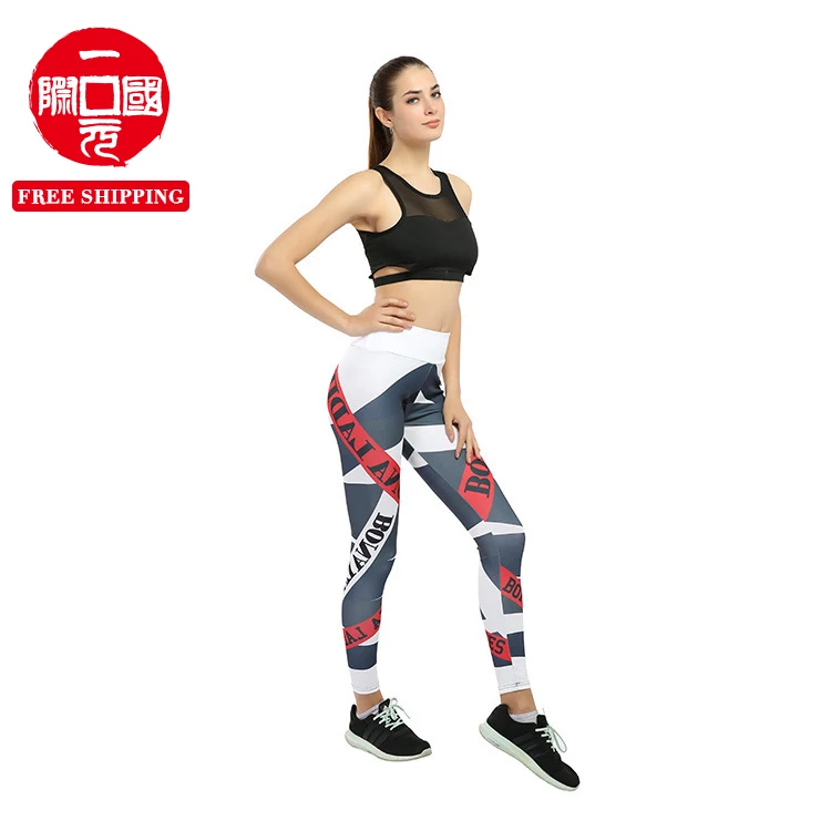 

New European and American alphabet digital printing fitness yoga pants hip high waist leggings