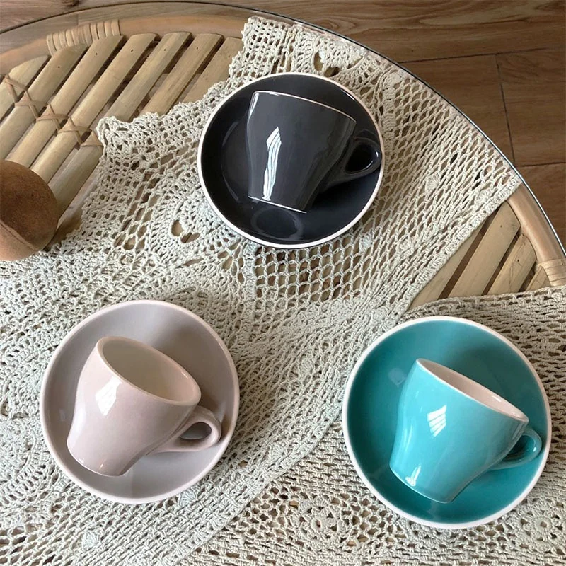 

Korean Fresh Style Colored Wholesale Bulk Coffee Cup With Saucers Afternoon Cups, White color