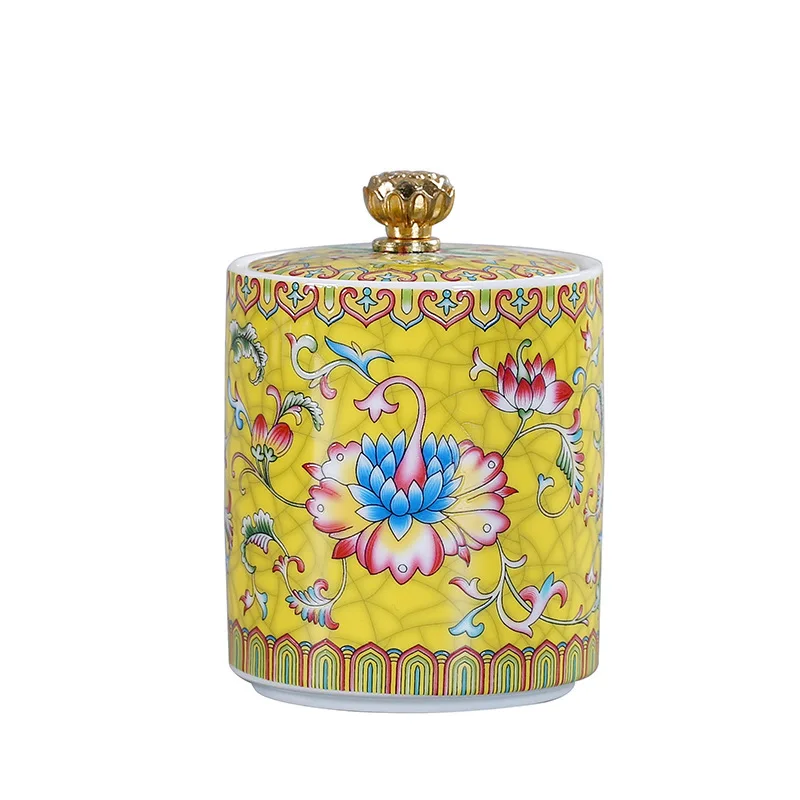 

Retro Enamel Ceramic Tea Caddy Ceramic Airtight Cans for Teaware Crafts Home Decoration, As picture