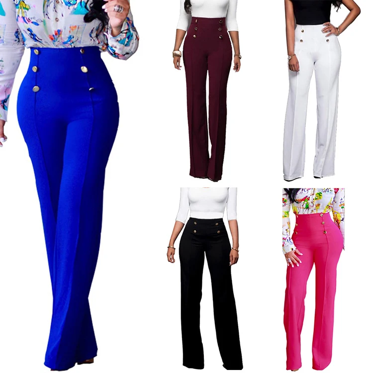 

Stylish slim personality double breasted horn trousers for ladies baggy pants ladies, Photo color