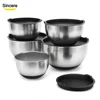 Custom Service Mixing Bowl With Lid , Non Silp Silicone Bottom , Set of 5 With Measurement Line 1.5qt/2.0qt/3.0qt/4.0qt/5.0qt