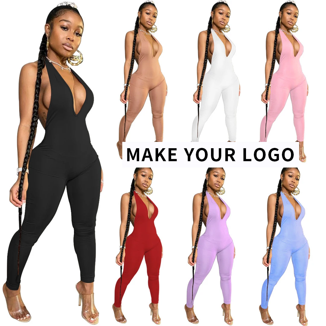 

sexy Deep V Neck Backless Ladies One Piece Jumpsuits Women 2021