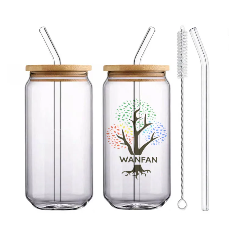 

Top Seller 12oz 16oz 20oz Blank Custom Sublimation Print Transparent Clear Glass Jar Can with Bamboo Lid and Straw
