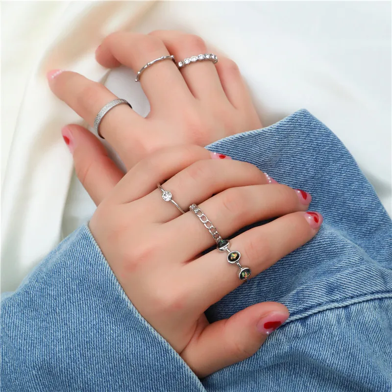 

6 pcs/set Fashion Temperament Female Gemstone Joint Ring Set