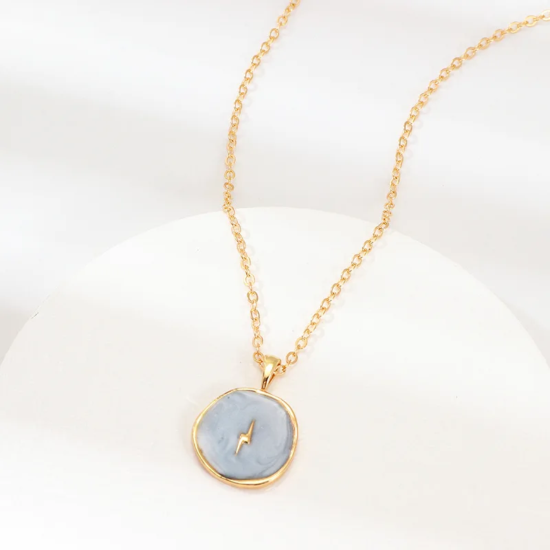 

New 2020 Cute Moon Star Heart Oil Drop Necklace For Women Girls Gold Color Long Chain Lightning Pendant Necklace Fashion Jewelry