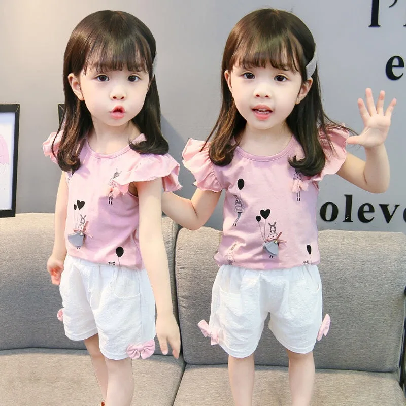 

trendy summer 2pcs kid t shirt shorts ropa para ninos toddler sweet suit infant items children clothes girl baby clothing sets