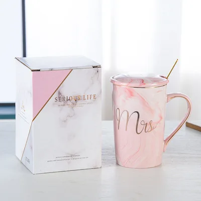 

Top selling high quality marble style colourful ceramic mug coffee cup with custom logo printing gold miss and mr with gift box, Customized color