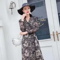 

New autumn/winter 2019 lace embroidery lace mid-length ladies dress