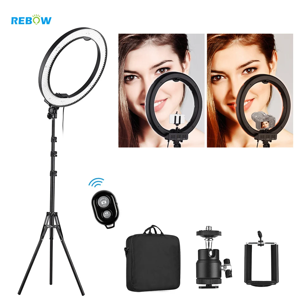 

new design 18 inch dimming tik tok ringlight beauty make up live show lamp led youtube ring light with tripod portable bag, Warm natuaral white