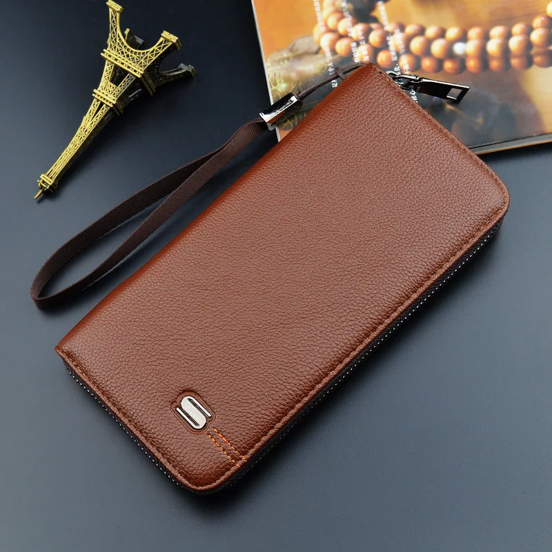 

2021 New mens leather wallets zipper pu leather phone bag luxury wallet for men
