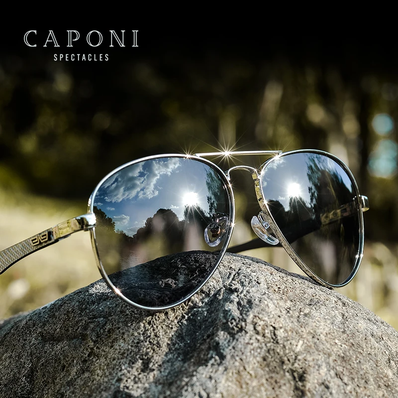 

CAPONI New Arrival Carbon Fiber Frame Polarized Lens Fashion Pilot Shades Glasses For Driving Anti-glare Men Sunglasses UV400