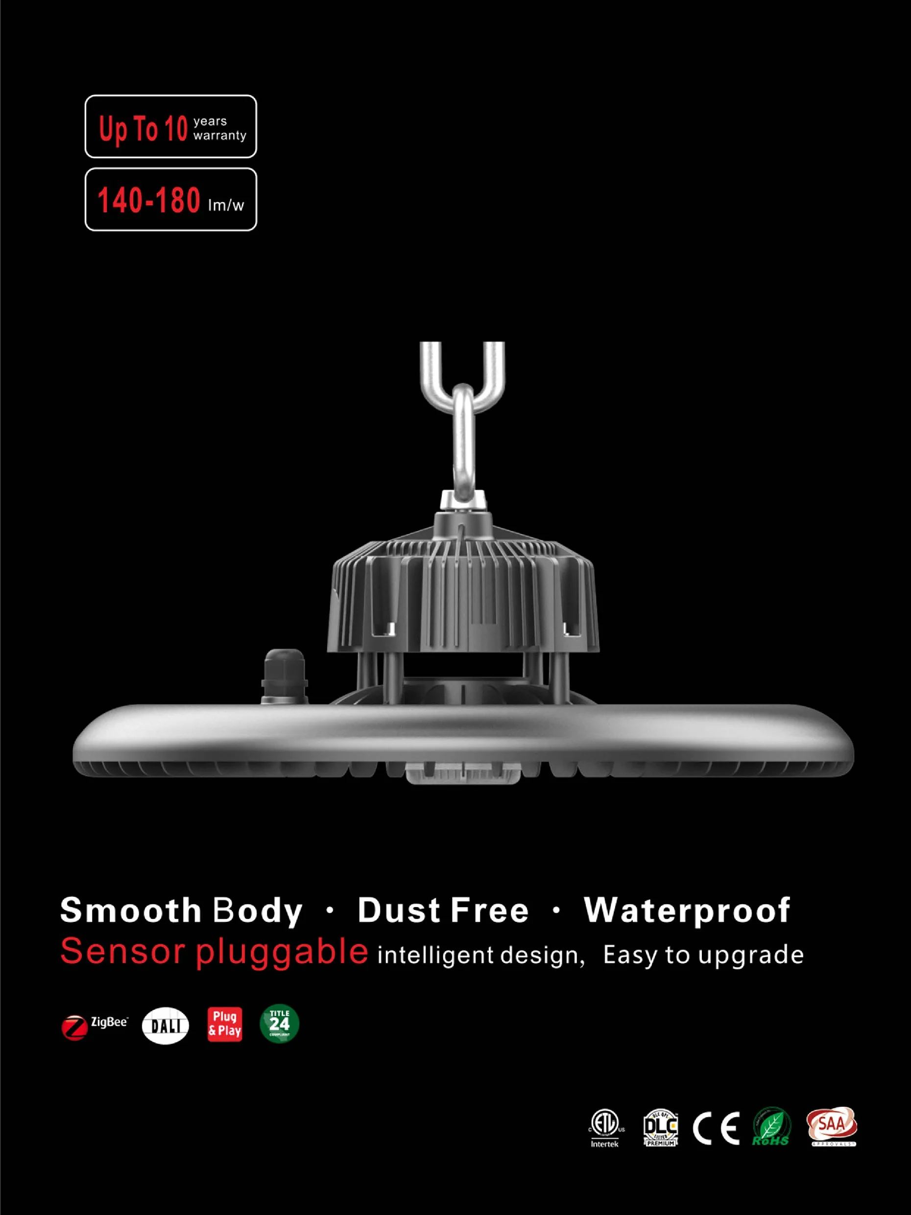 170lm/w 5 years warranty 100w LED UFO HighBay lowbay light DLC CE RoHS SAA ETL patented motion sensor IP66 factory lighting - ANKUX.COM