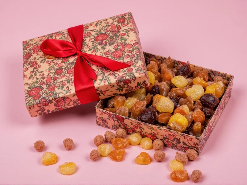 Homemade candies arranged in decorative gift box