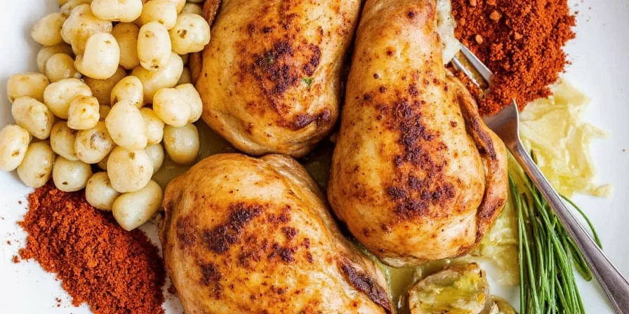 Applying dry rub to chicken thighs