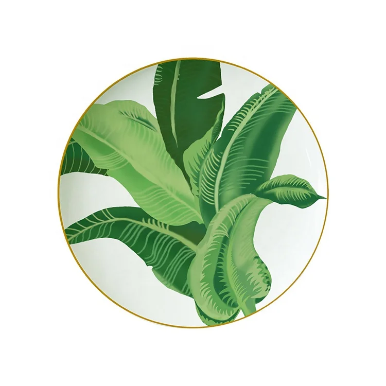 

Green Tropic Banana Palm Leaf Wedding Plates Tableware Ceramic China Dinner Set Plates