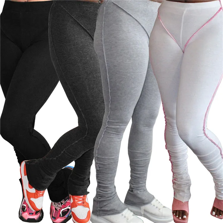 

Fashion Ladies Casual Clothing Solid Color Stacked Trousers Skinny Summer Women Long Pants, Picture shown