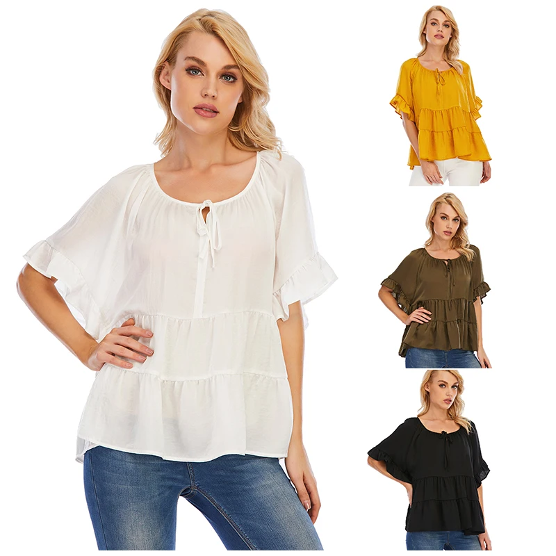 

Woman Clothing 2020 Trendy clothes Fashion Tie Front Blouse Peplum Top, Customized color