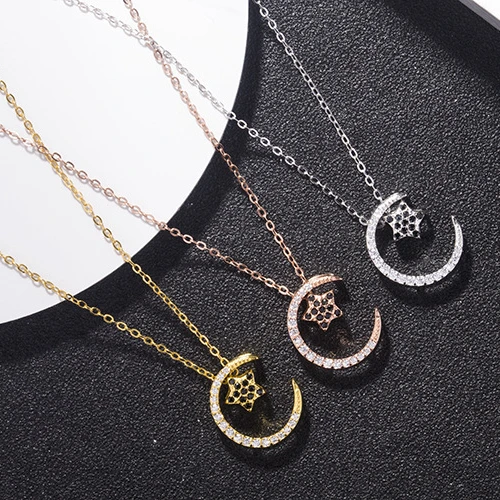 

Charm Fashion Trendy Factory Wholesale 925 Sterling Silver Star Moon Necklace Women's jewelry DIY