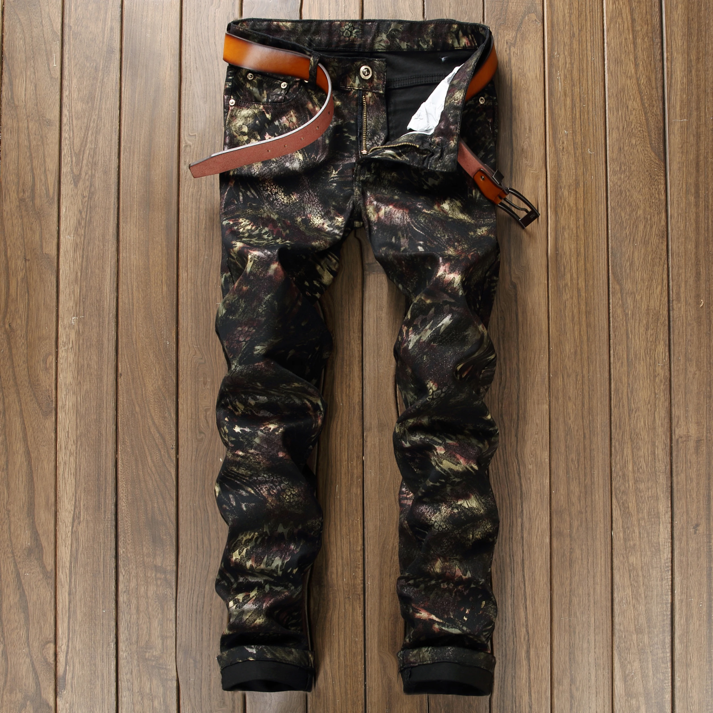 

Hot Sale Customized High Quality Fashion Stretch Men's Jeans Slim Fit Breathable Digital Printing men painted jeans, Bule