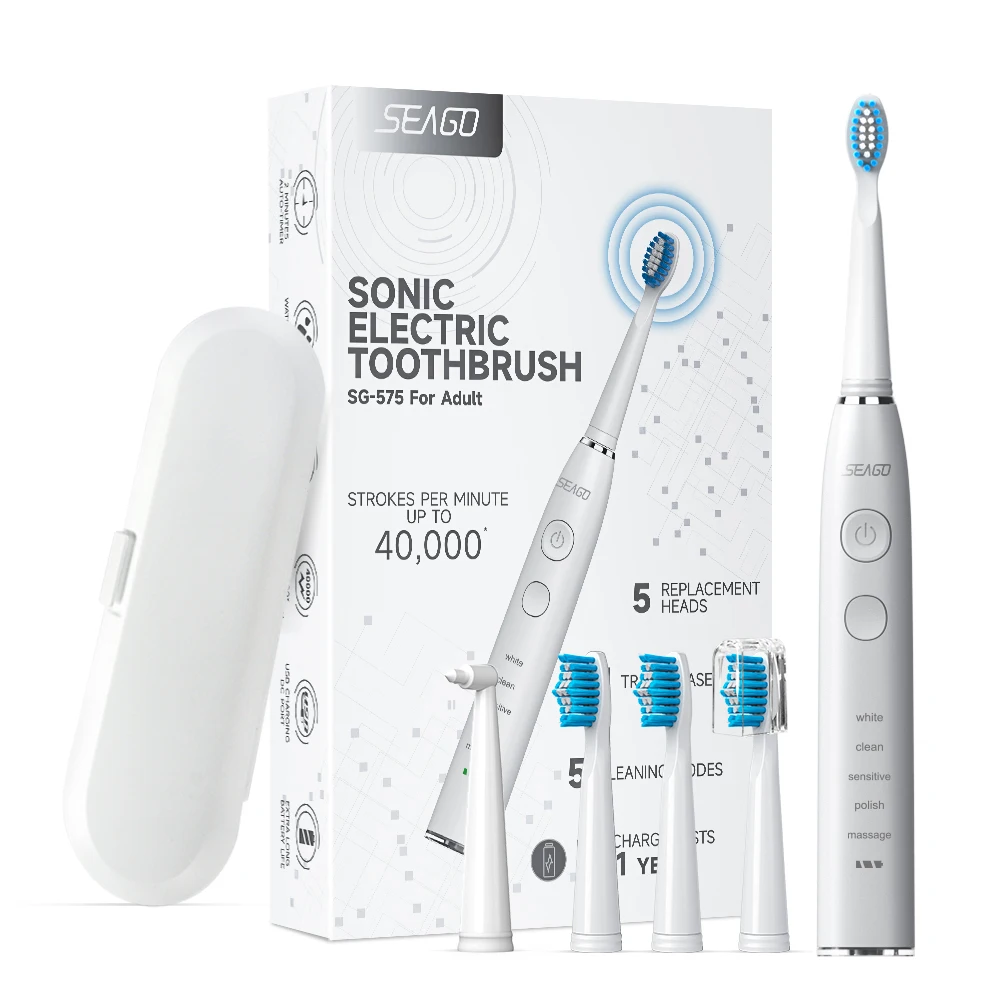 Wholesale Seago SG575 300 Days Battery Life 5 Modes Deep Cleaning Sonic Oscillating Electric Toothbrush China With 5 Nozzles