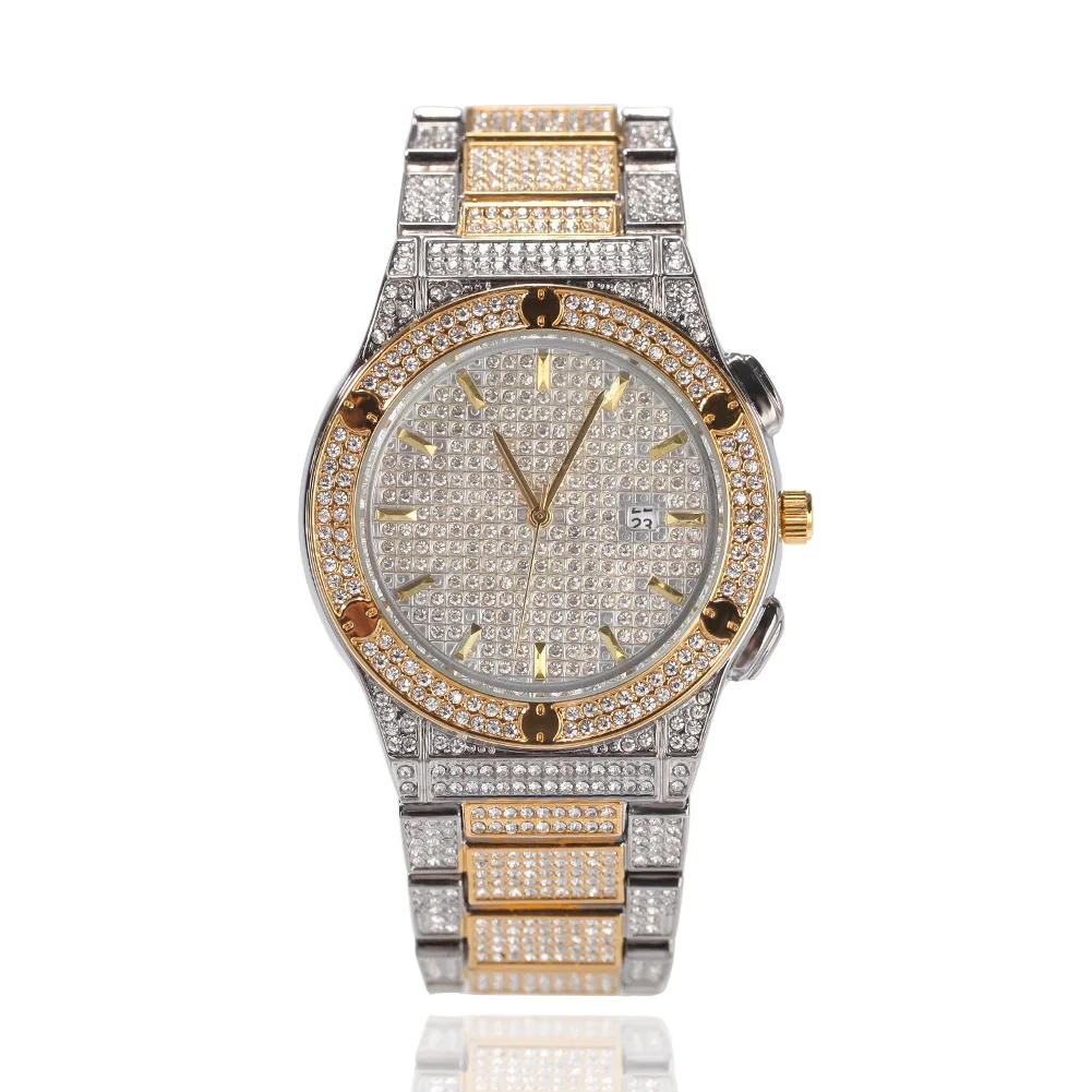 

New Style Trend Watch Full Iced Round Shape Bling Bling Two Tone Watches for Women Men Rapper W1464