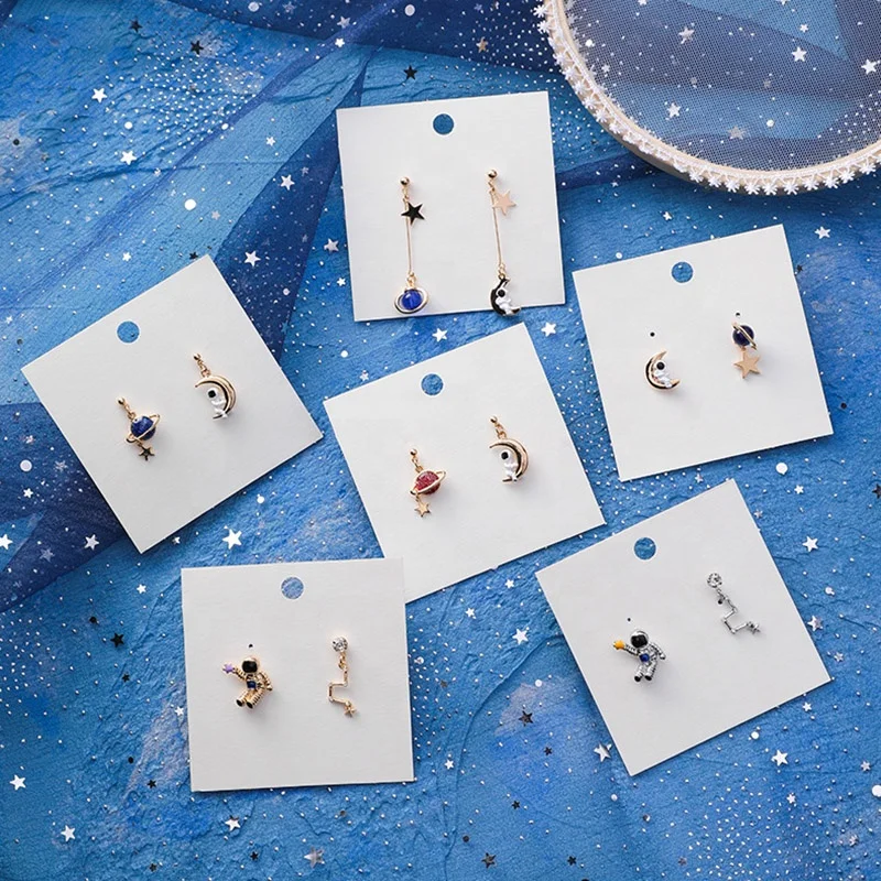 

New Trendy Personality Rhinestone Star Moon Astronaut Asymmetry Earrings For Women Cosmic Planet Pendientes, Picture