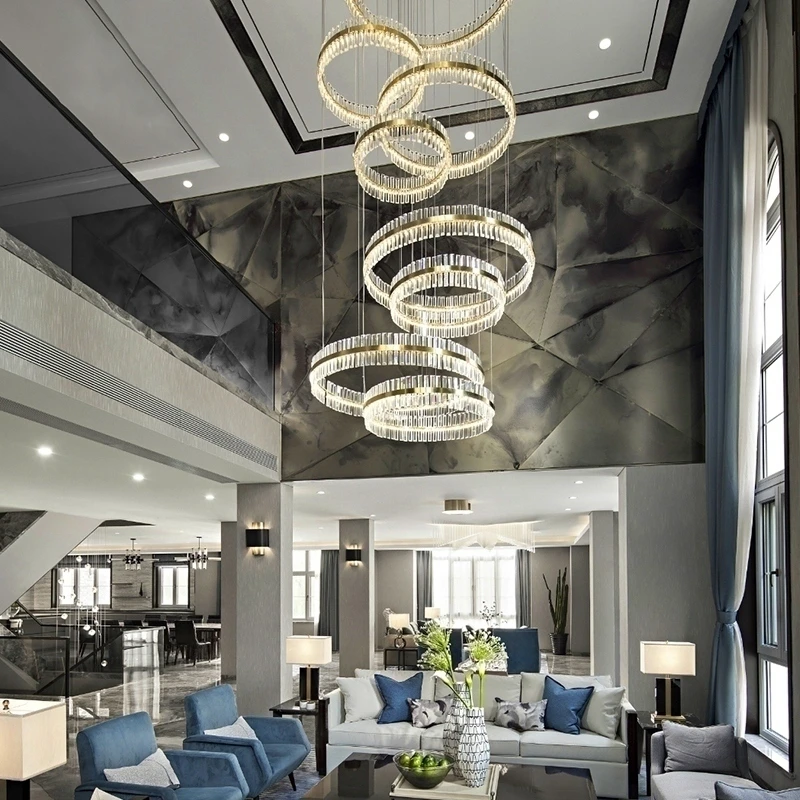 wholesale modern city style luxury steel circle halo crystal chandelier pendant light