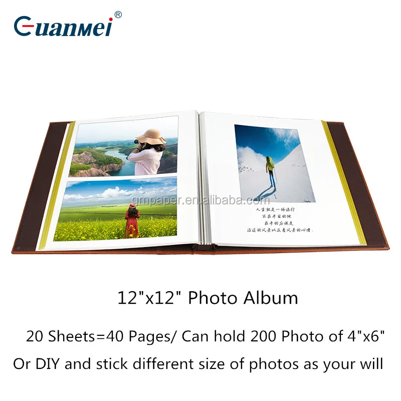 Embossed Logo Leather Cover Photo Album 12x12 Self Adhesive Scrapbook