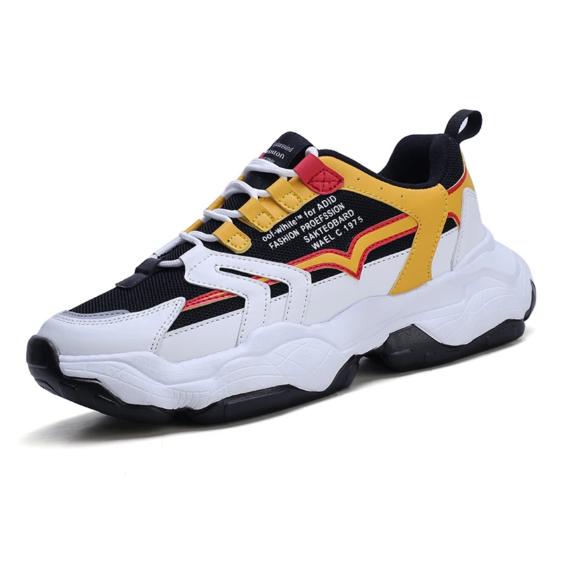 

New Design Fashion Thick Bottom Outdoor Running Sports Men's Sneakers Shoes, Red white yellow