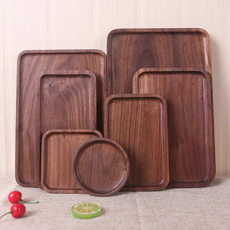 

Modern kitchen decoration rectangular black walnut wooden serving trays, Wood color