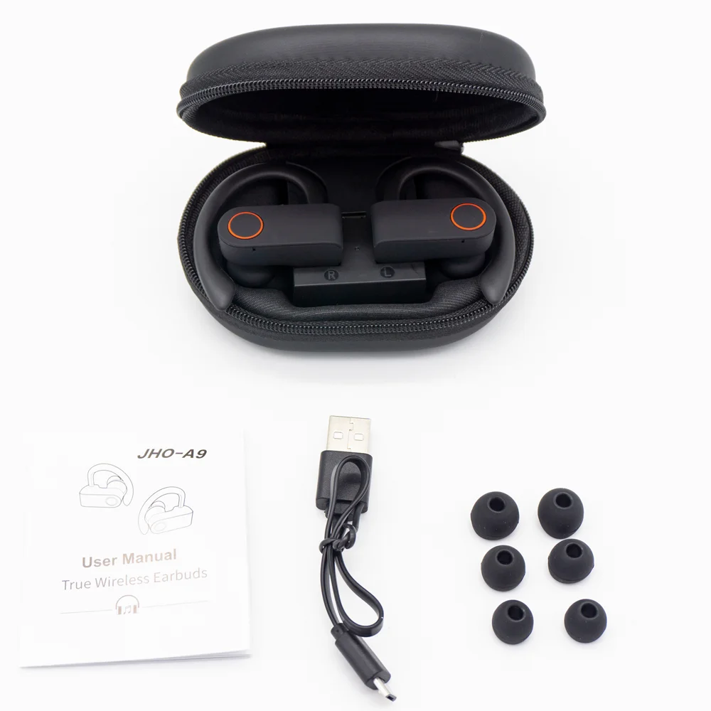 

New Product Ideas 2021 BT 5.0 Earbuds TWS Sports Waterproof Headset Wireless Earhook A9 PRO Earphone, Black