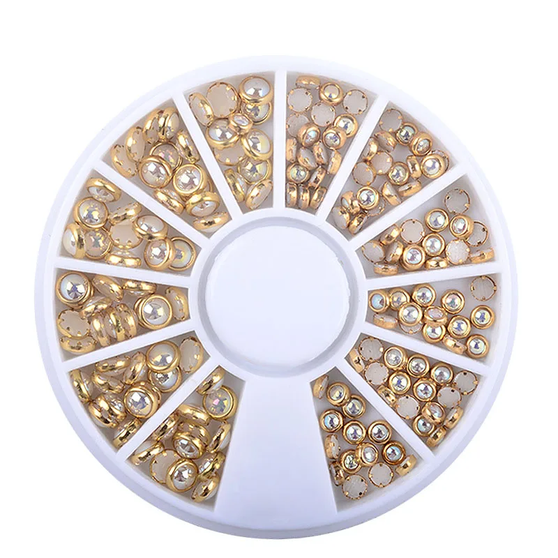 

1 Box Mix Size 3D AB Pearl Decoration Colorful Mermaid Gradient Flatback Pearl DIY Nail Art Decorations Wheel, Symphony ab/ white/ off white