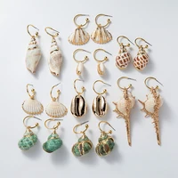

ELX-01234 Latest Designs Seashell Drop Earrings Jewelry Gold Plated Sea Cowrie Shell Earrings For Women 2019