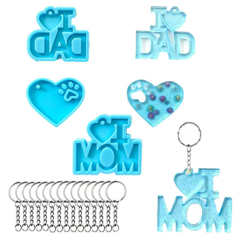 

DIY epoxy resin moulds heart molds keychain DAD letter MOM alphabet silicone molds for resin crafts, Blue