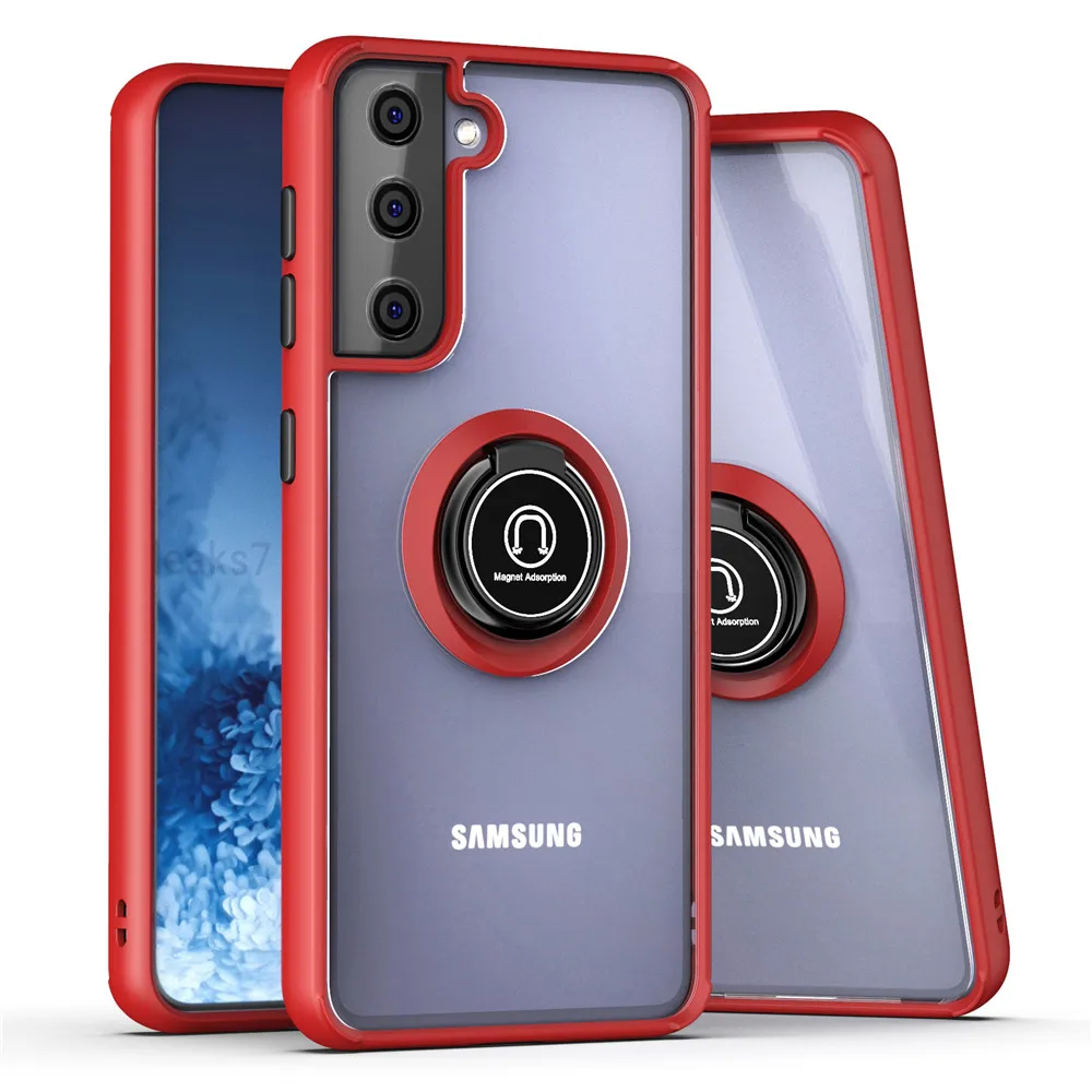 

Ring Holder Shockproof Bumper Transparent Back Panel Cover S21 Ultra Phone Case for Samsung Galaxy